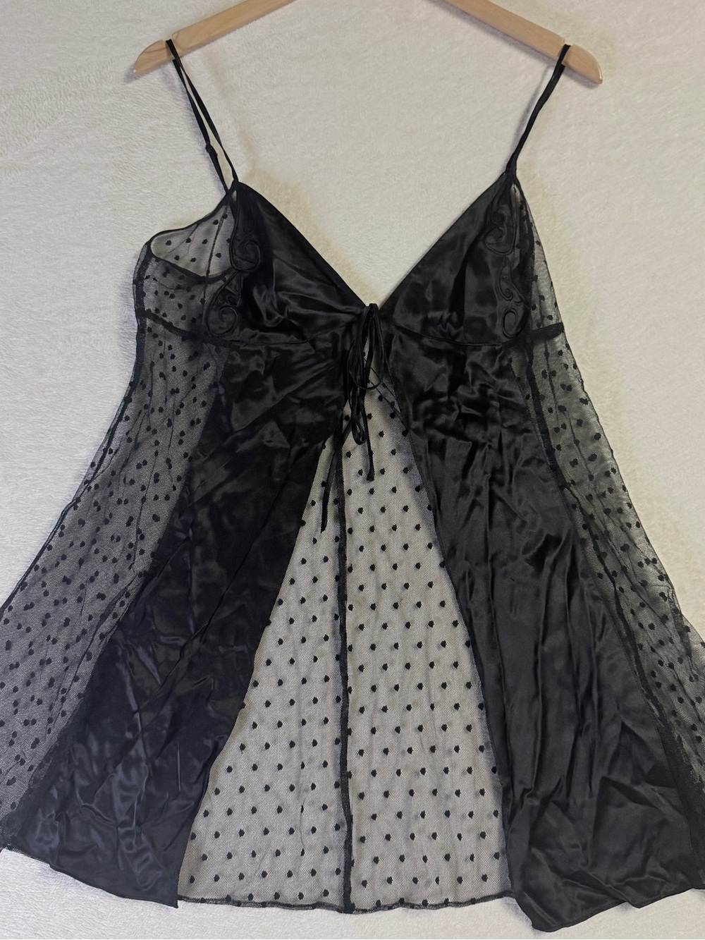 Victoria's Secret Black Sheer Polka Dot Lace & Satin Chemise